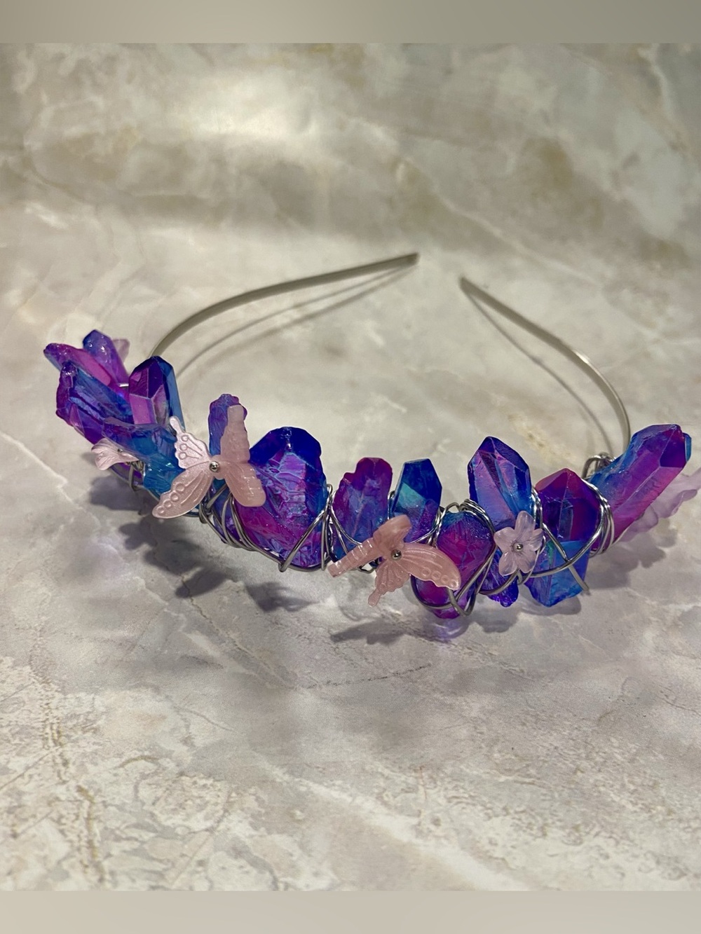 Purple & Pink Crystal Floral Headband - Picture 2 of 2